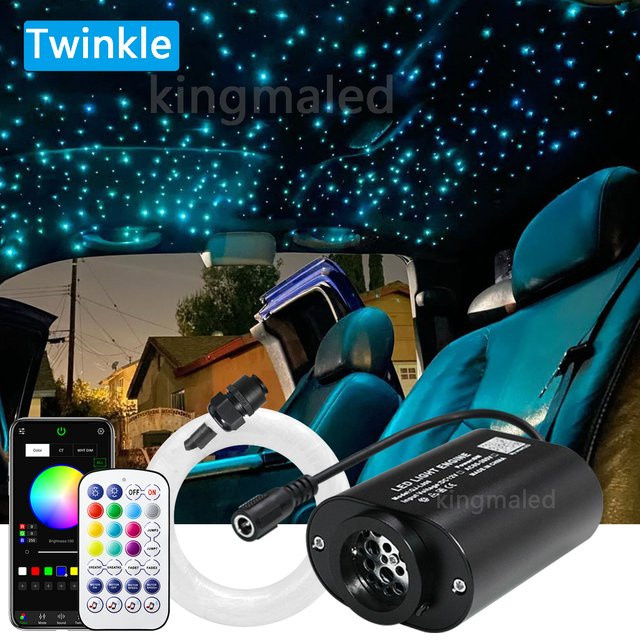 Kingmaled RGBW Glasfaser-Sternenhimmel-Lichtset mit 6W LED, App- und Fernbedienung-Steuerung, Multicolour Deckenbeleuchtung für Auto und Dach, Schwarz - Bild 1