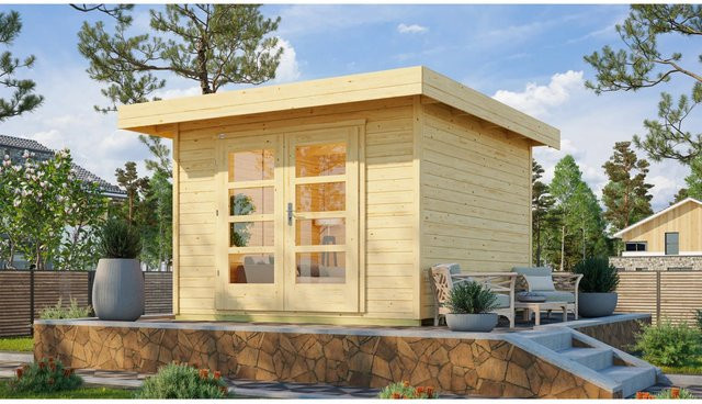 WEKA Gartenhaus 126 Plus Gr.3 aus europäischer Fichte in Beige mit Flachdach und modernem Design B/H/T: 356 x 249 x 301 cm - Bild 1