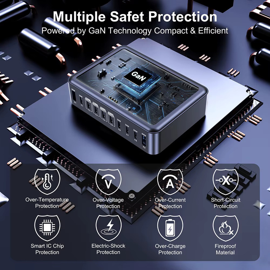 UBIGBUY 710W GaN USB C Ladegerät mit 10 Ports, PD 3.1 140W und 100W PPS Schnellladestation für iPhone 16, Samsung S23 und MacBook Pro, Schwarz - Bild 4