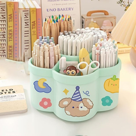 KR-CAIYUNLAI Schreibtisch-Organizer-Set aus Kunststoff, 360 Grad drehbarer Schreibwarenhalter mit mehreren Fächern, Grün