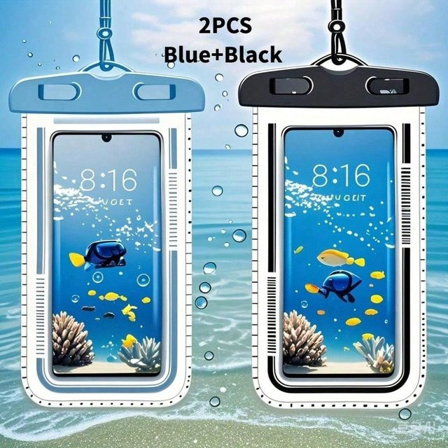 2er-Set wasserdichte Handytaschen für Smartphones bis 7,2 Zoll in Blau und Schwarz - Bild 1
