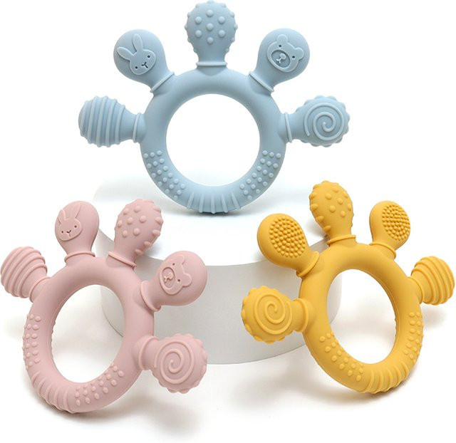 Moonpie Silikon-Handbeißring für Babys als sensorisches Beruhigungsspielzeug in Grau - Bild 1
