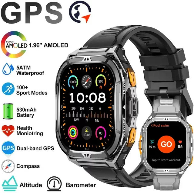 CRTORRS Smartwatch, GPS, 5 ATM, Leder, Schwarz, Herren - Bild 1