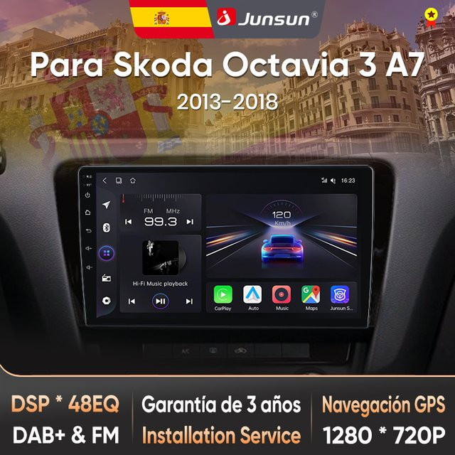 Junsun Autoradio mit KI-Sprachsteuerung für Skoda Octavia 3 A7 2013-2018, 2DIN Android Radio mit kabellosem CarPlay, Android Auto, Bluetooth, DAB+, GPS und RDS in Schwarz - Bild 1