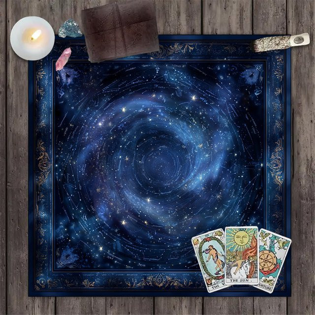 VIKAMA Tarot-Altartuch Sternenkarte Universum in Dunkelblau aus Leinen - Bild 1