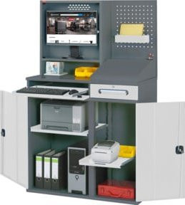 STIER Computerschrank Premium stationär aus Stahl mit Türen, Schloss, internen Schubladen und Regalen, B/T/H: 110 x 52 x 177 cm - Bild 1
