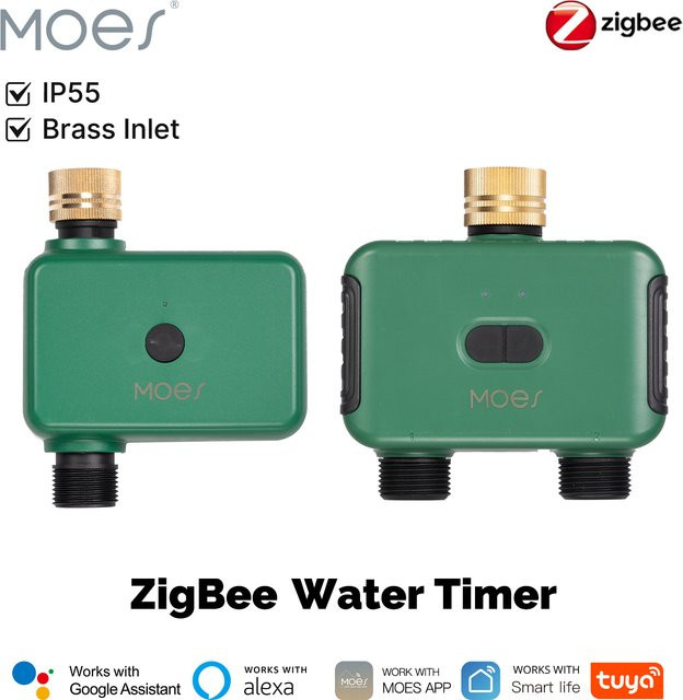 MOES Tuya ZigBee 1-Wege-Wassertimer mit integriertem Gartensprinklerfilter in Grün, programmierbare automatische Bewässerung mit Messing-Einlass, kompatibel mit Alexa und Google Home - Bild 1