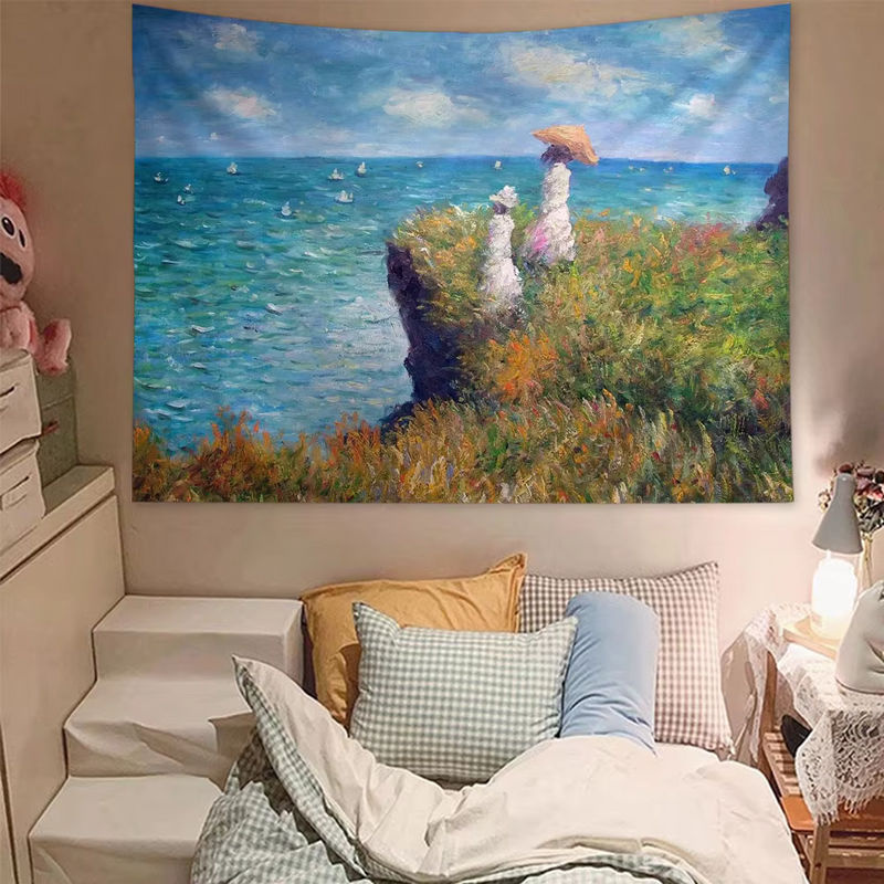 Potdemiel Wandteppich im Claude Monet Stil mit floralem Boho-Design, mehrfarbig, Textil Wandbehang für dein Wohnheim oder Zuhause - Bild 3