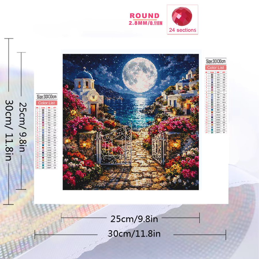 EverShine Diamond Painting Set Küstenlandschaft mit Blumen und Mond als DIY Mosaik-Stickerei in Multicolour, B/H: 20 x 20 cm - Bild 2
