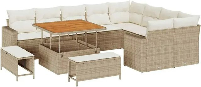 vidaXL Garten-Sofa-Set 12-teilig aus Poly-Rattan und Akazienholz in Beige - Bild 1