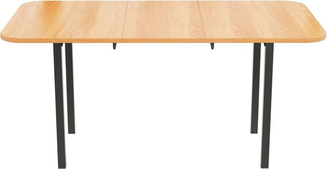 okwish Klassischer ausziehbarer Esstisch für 4-6 Personen in Natur, Braun und Schwarz, B/T: 160 x 80 cm - Bild 1