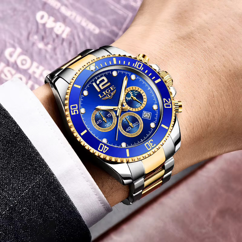 LIGE Chronograph Armbanduhr, Quarz, Edelstahl, Herren - Bild 5