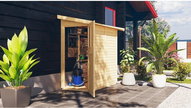 Karibu Gartenhaus Ulvsund mit Pultdach in Braun, modernes Design aus Holz, B: 99 cm, H: 182 cm, T: 75 cm - Bild 1