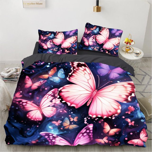 Buntes Schmetterling Bettwäscheset für Kinder und Mädchen von Monika Chen, Weiß/Multicolor, 3-teilig, B/H: 135 x 200 cm - Bild 1