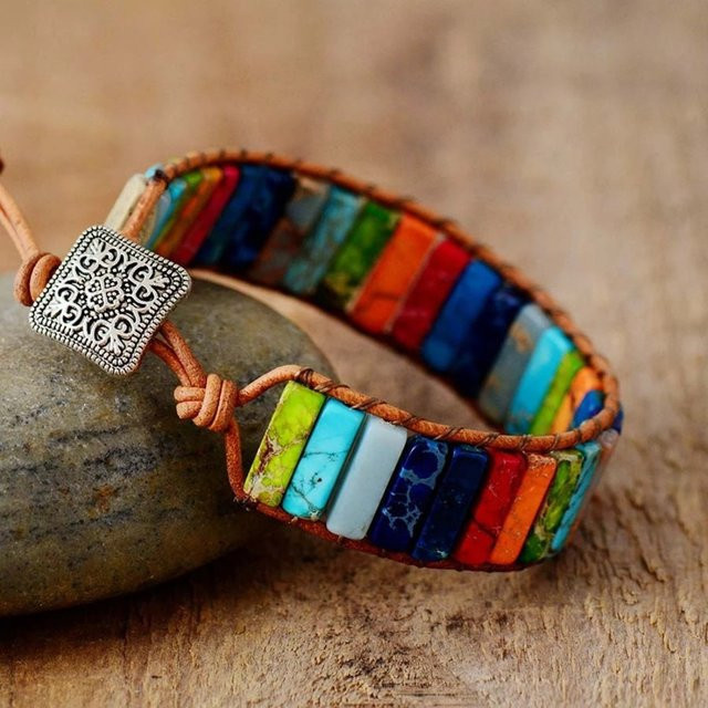 Armband, Perlen, bunt, verstellbar, Regenbogenstein, Unisex - Bild 1
