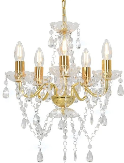 vidaXL Kronleuchter Rund in Gold mit transparenten Perlen, 5 x E14, Durchmesser: 42,0 cm - Bild 1