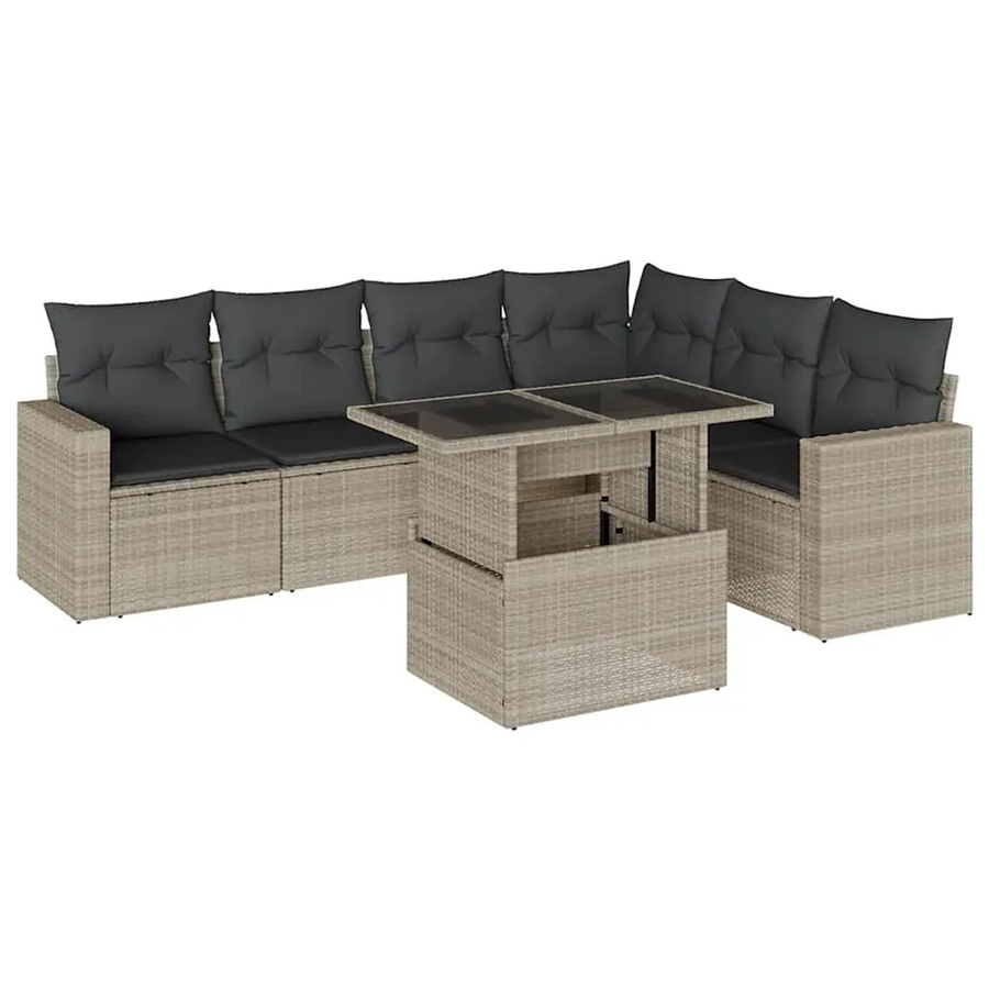 vidaXL 7-teilige Garten-Sofagarnitur in L-Form aus Polyrattan mit Kissen in Hellgrau - Bild 2