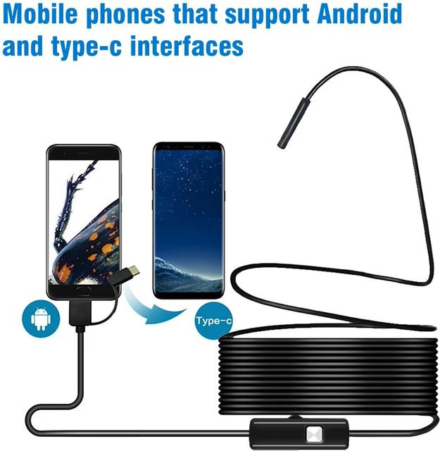 GUANMOU USB-C Endoskop-Kamera IP67 Wasserdicht mit einstellbarer LED für Android und PC, Schwarz, 7,0 mm - Bild 1