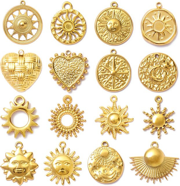 LAVIXMIA Charms Set, Edelstahl, Gold, Damen, Sonnen, Herz, Stern, Mond - Bild 1