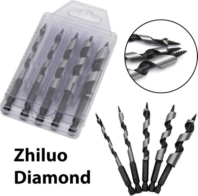 Mr Drill Carpenter Schneckenbohrer Set mit Sechskantaufnahme, 5 Stück, 100 mm Länge, Durchmesser 5-12 mm - Bild 1