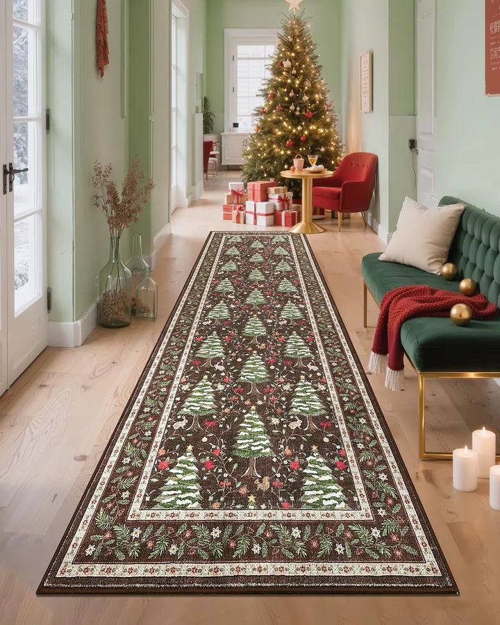 VIKAMA Teppich mit nordischem Weihnachtsbaum-Design, rutschfest und schmutzabweisend für Flur, Schlafzimmer und Eingangsbereich - Bild 4