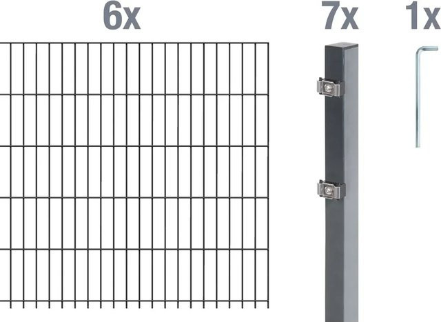 Metallzaun Doppelstabmatte Grund-Set aus Stahl, anthrazit beschichtet, B: 6 m, H: 0,8 m, T: 0,5 m - Bild 1