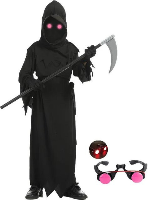 Kinder Horror Rotes Auge Sensenmann Kostüm, Cosplay Anzug, Schwarz - Bild 1