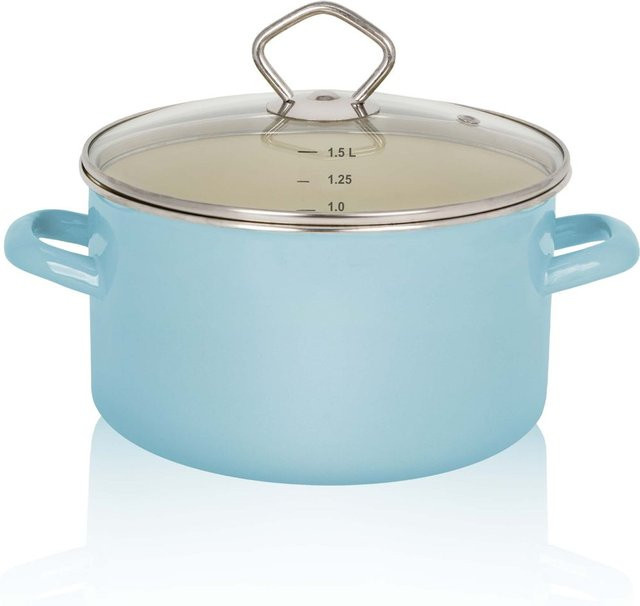 Karl Krüger Emaillierter Fleischtopf Sylt mit Glasdeckel, Blau, Durchmesser: 16 cm - Bild 1