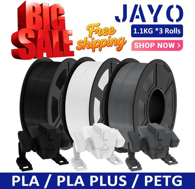 JAYO 3D-Drucker-Filament Set aus PLA/PLA Plus/PETG, 1,75 mm, 3 Rollen in Schwarz, Weiß und Grau - Bild 1
