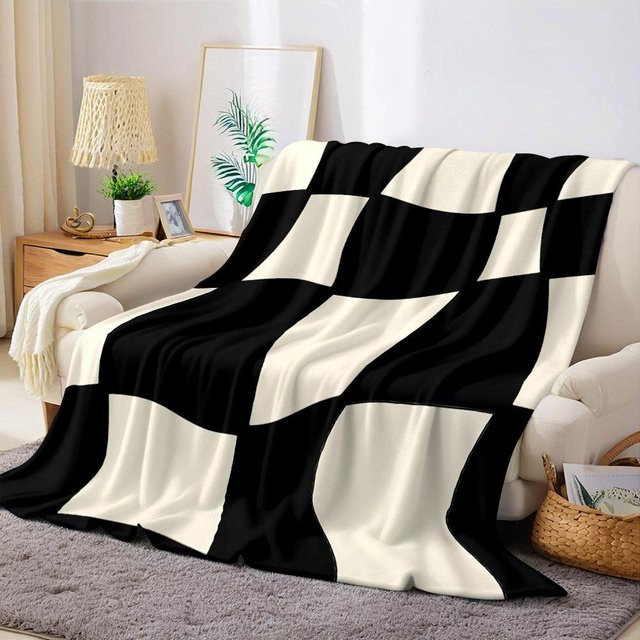 JMG Household Supplies Flanelldecke Wellenkaro in Schwarz, weich und warm, B/B: 100 x 150 cm - Bild 1