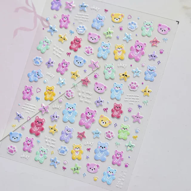 NAILFYOU Nagelsticker Bären 5D Farbverlauf, Glänzend, Damen - Bild 1