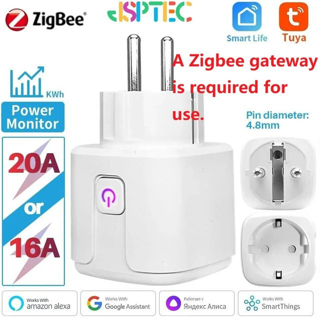 Tuya Zigbee Smart Stecker 20A EU mit Stromüberwachung und Sprachsteuerung für Alexa, Google Home und Yandex in Weiß oder Beige - Bild 1