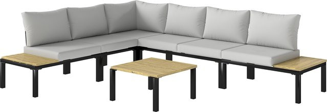 Outsunny Modulares 6-teiliges Gartenlounge-Set in Anthrazitgrau mit Couchtisch und Polstern, L-Form Outdoor-Sofa-Set für Terrasse und Garten - Bild 1