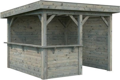 PALMAKO Pavillon Lenna Set 303 aus Fichtenholz in Grau mit Flachdach und Eck-Tresen, B/T/H: 300 x 300 x 245 cm - Bild 1