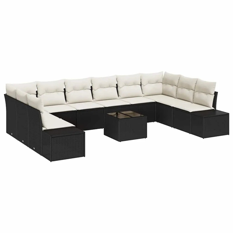 vidaXL Garten-Sofa-Set 11-tlg. aus Poly-Rattan in Schwarz mit Kissen und Tisch im L-Shape Design - Bild 2