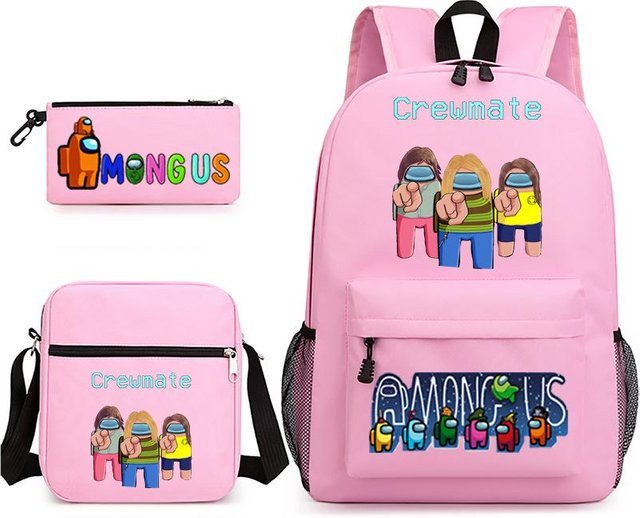 3-teiliges Schulrucksack-Set für Schüler in Pink aus Oxford-Stoff mit Schultasche, Schultergurt und Federmäppchen - Bild 1