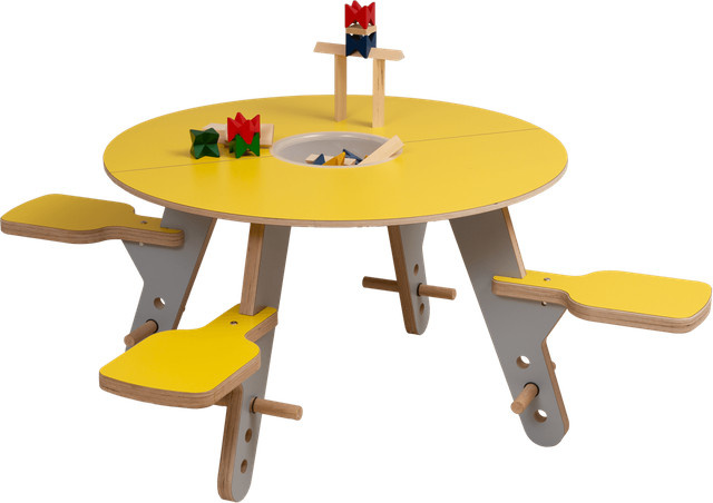 timkid Spieltisch TAVI für Kinder mit Spielbrunnen in Gelb/Grau, B/T/H: 156,5 x 156,5 x 58 cm - Bild 1