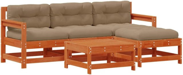 vidaXL Garten-Lounge-Set 5-teilig aus massivem Kiefernholz in Braun mit Polstern und L-Form - Bild 1
