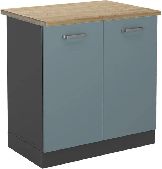 Vicco R-Line Spülenunterschrank Küchenunterschrank in Blau-Grau/Anthrazit und Eiche, B/T/H: 80 x 60 x 81,6 cm - Bild 1