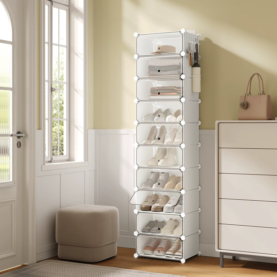 WOLTU Schuhaufbewahrungsboxen 10er-Set, transparent und weiß, staubdicht und stapelbar, faltbarer Schuhschrank-Organizer, B/T/H: 40 x 30 x 17 cm - Bild 2
