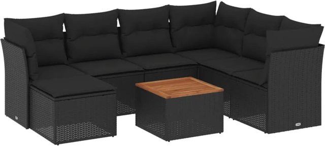 vidaXL 8-tlg Garten-Sofagarnitur in L-Form aus schwarzem Poly-Rattan mit Kissen und pulverbeschichtetem Stahlgestell - Bild 1