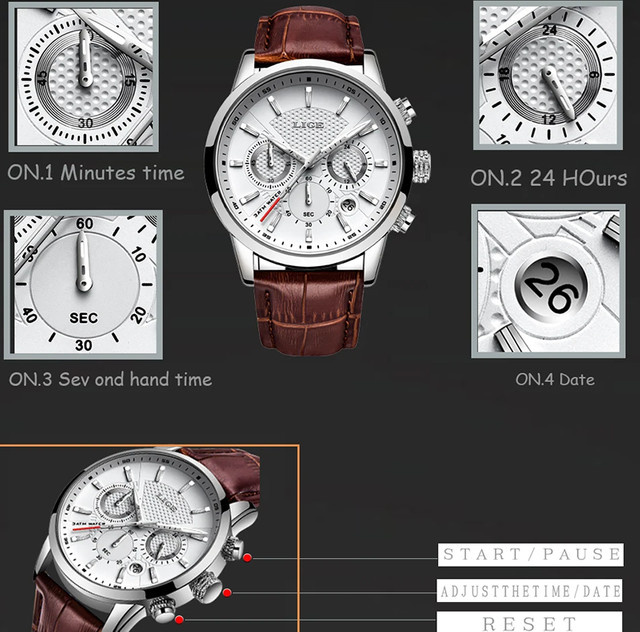 LIGE Armbanduhr Quarz, Leder, Herren, Datum, Leuchtzeiger - Bild 1