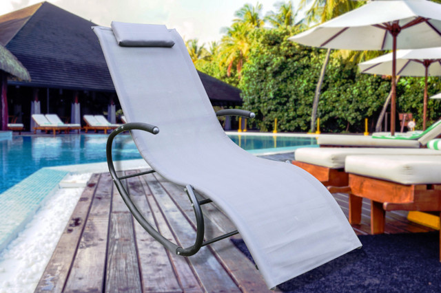 CHILLROI Schaukelgartenstuhl grau mit verstellbarer Kopfstütze und ergonomischer Form aus Stahl und Textilene - Bild 2