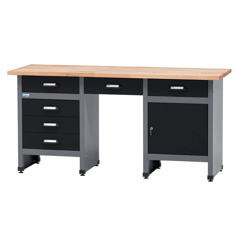 Küpper Werkbank mit 1 Tür, 6 Schubladen und Sitzraum, Schwarz-Grau, H x B x T: 84 x 170 x 60 cm - Bild 2