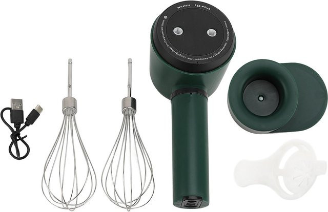 TOMTOP JMS Kabelloser elektrischer Handmixer mit 2 Edelstahl-Rührbesen, USB wiederaufladbar, Schwarz - Bild 1