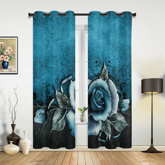 Langer Fenstervorhang mit Retro Mechanische Zahnraduhr Motiv in Blau, halbtransparent mit Ösen für Wohnzimmer, Küche oder Schlafzimmer, Breite: 60 cm, Höhe: 135 cm - Bild 1
