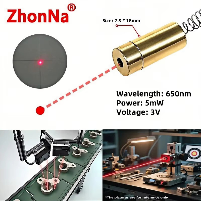ZhonNa Rotes Lasermodul Industriequalität 650nm 5mW zur Laserpositionierung mit Feder und Kabel B/T/H: 7,9 x 18 mm - Bild 1