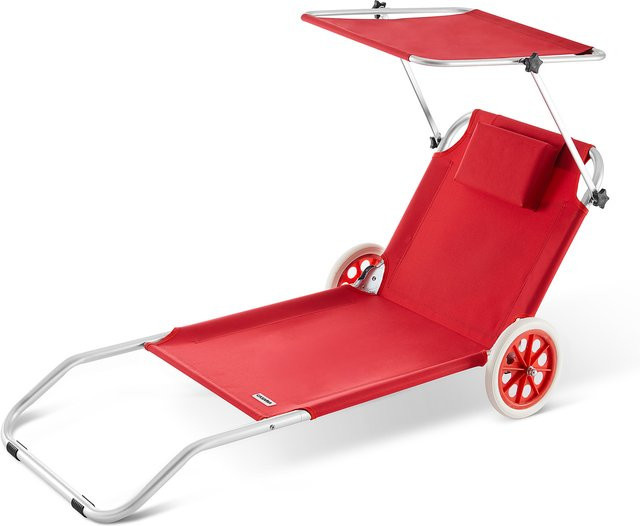 Casaria Gartenliege Kreta in Rot aus Aluminium mit Rollen und Sonnen canopy - Bild 1