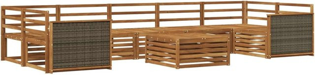 vidaXL Outdoor-Sofagarnitur aus Massivholz Akazie in Natur Braun, 8-teiliges Set im U-Shape mit Latten-Design - Bild 1