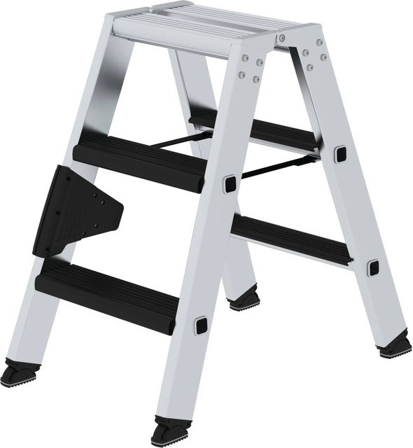 PROREGAL Stufen-Stehleiter Clip-Step Relax beidseitig begehbar, Farbe: Silber, 2 x 3 Stufen - Bild 1
